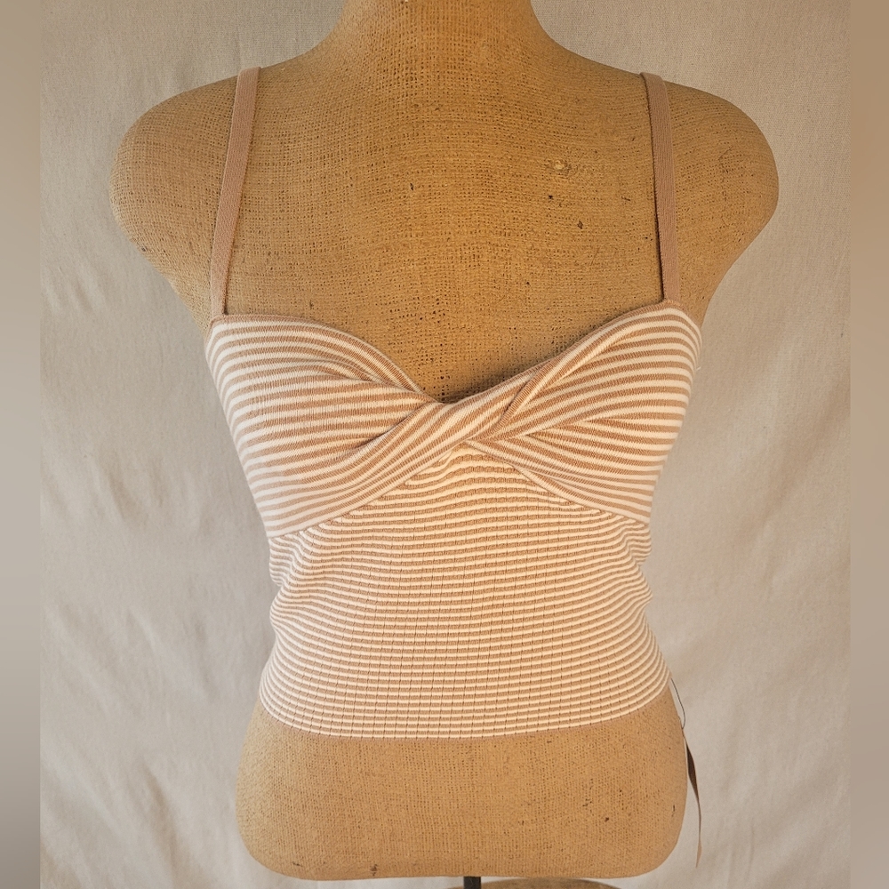 Reformation Lorenzo Striped Cami Top Tan and Cream Color Nwt